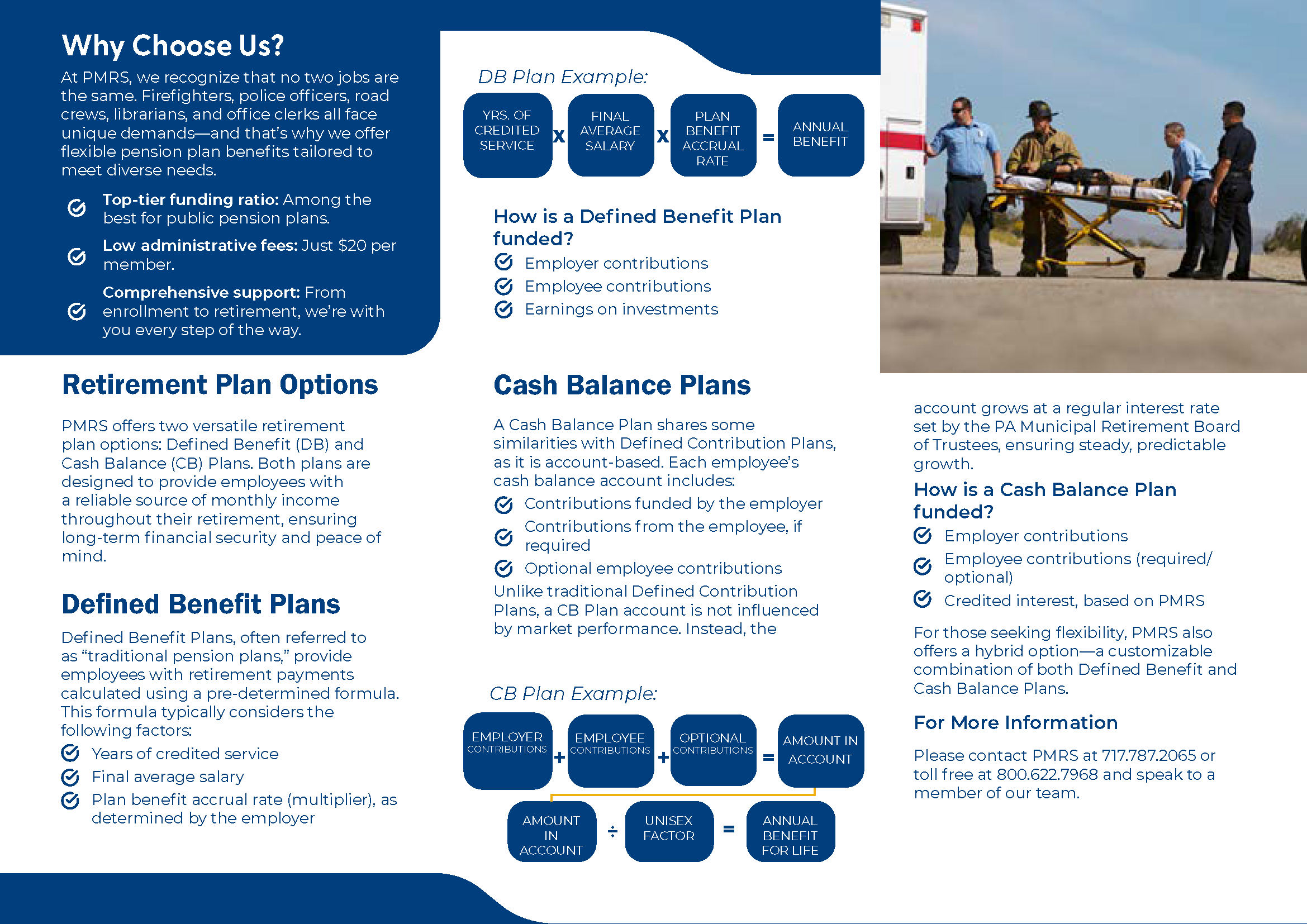 Picture of the choosing your PMRS Pension plan - information includes retirement plan information about the defined benefit plan and cash balance plan.